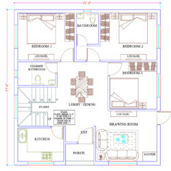 31x33 3bhk East Facing Vastu Plan