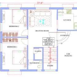 35x28 2bhk With Car Parking House Plan